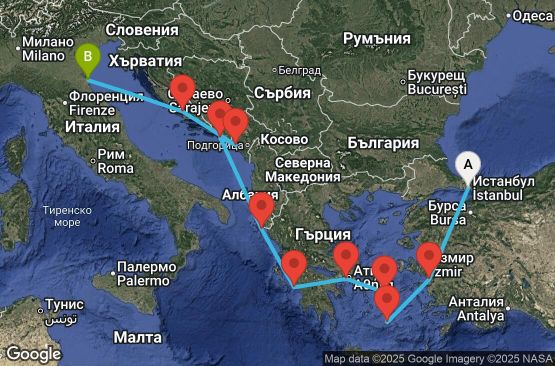 Маршрут на круиз 10 дни Гръцки острови и Италия - VIVE10CNNISTRAV