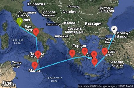 Маршрут на круиз 9 дни Гръцки острови и Италия - VIVE09CNNISTCIV