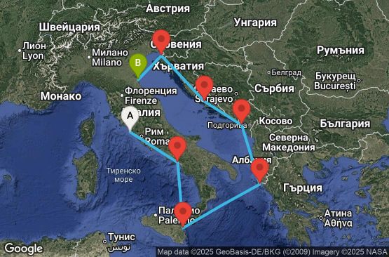 Маршрут на круиз 7 дни Класическо Средиземноморие - SUNE07CNNCIVRAV