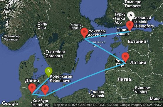 Маршрут на круиз 7 дни Балтийски държави - JEWB07CNNHELCPH