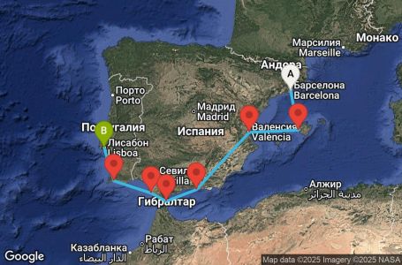 Маршрут на круиз 7 дни Западно Средиземноморие от Барселона - DAWM07CNNBCNLIS