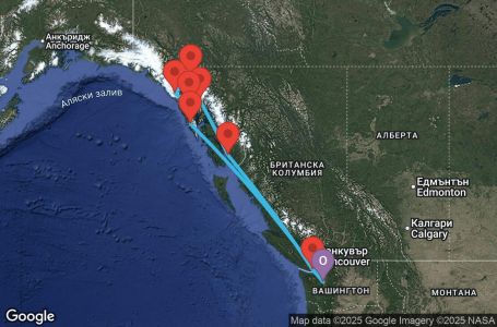 Маршрут на круиз 9 дни Аляска от Сиатъл - JOAL09CNNSEASEA