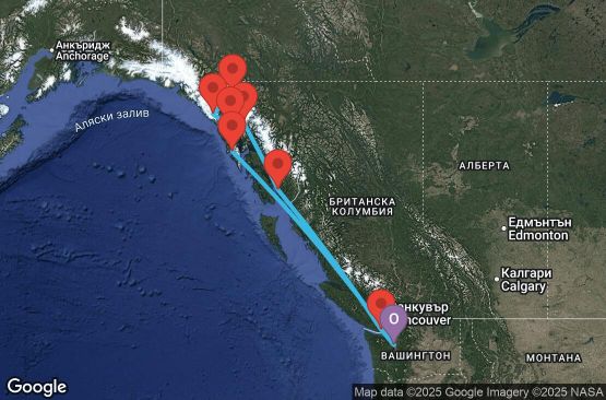 Маршрут на круиз 9 дни Аляска от Сиатъл - JOAL09CNNSEASEA