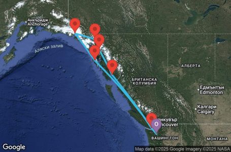 Маршрут на круиз 9 дни Аляска от Сиатъл - JALK09CNNSEASEA