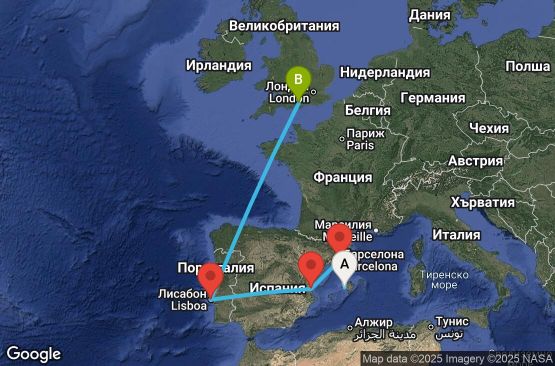 Маршрут на круиз 7 дни Испания, Португалия, Великобритания - UWR8