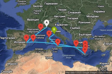 Маршрут на круиз 13 дни Италия, Франция, Испания, Гърция - SVN13A0X