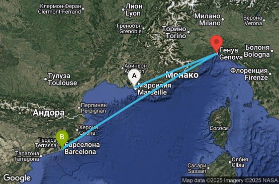 Маршрут на круиз 3 дни Франция, Италия, Испания - MRS03A2F