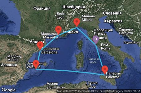 Маршрут на круиз Italy, France, Spain, Balearic Islands - CIV07A7G