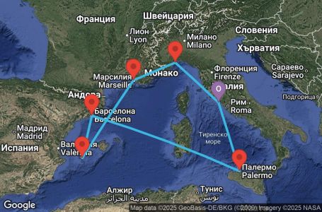 Маршрут на круиз Italy, France, Balearic Islands, Spain - CIV07A79