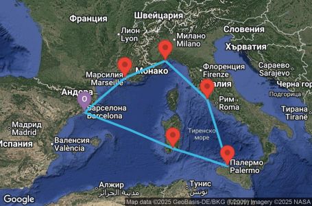 Маршрут на круиз Spain, Italy, France - BCN07A5G