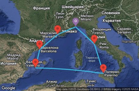 Маршрут на круиз Italy, France, Spain, Balearic Islands - SVN07A6M