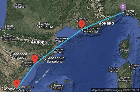 Маршрут на круиз 6 дни Италия, Франция, Испания - UXXG