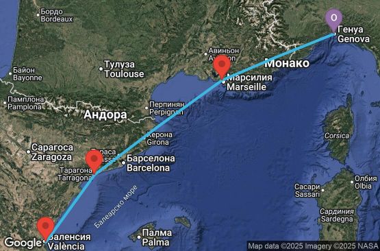 Маршрут на круиз 6 дни Италия, Франция, Испания - UXXG