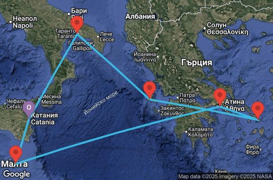 Маршрут на круиз 7 дни Италия, Гърция, Малта - CTA07A0V