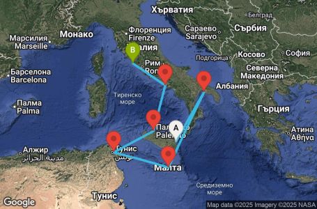 Маршрут на круиз 6 дни Италия, Малта, Тунис - CTA06A0A