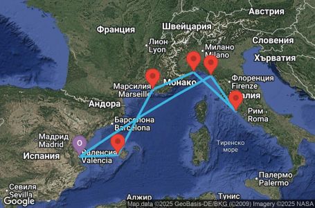 Маршрут на круиз Spain, Italy, France, Balearic Islands - VLC07A3Q