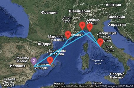 Маршрут на круиз Spain, Italy, France, Balearic Islands - VLC07A3R