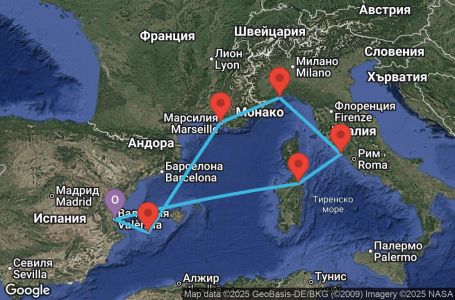 Маршрут на круиз Spain, Italy, France, Balearic Islands - VLC07A3U