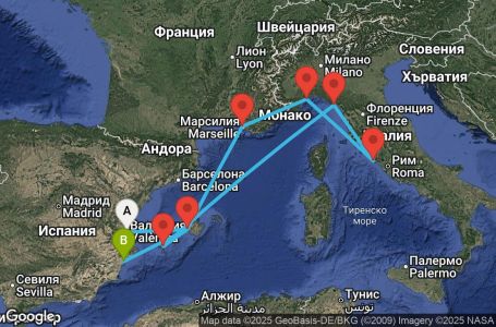 Маршрут на круиз Spain, Balearic Islands, Italy, France - VLC09A09
