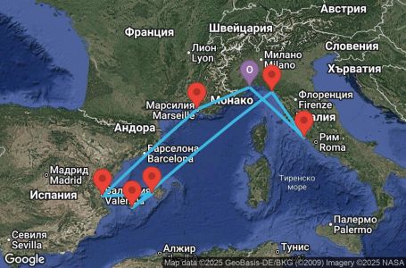 Маршрут на круиз Italy, France, Spain, Balearic Islands - SVN08A0J