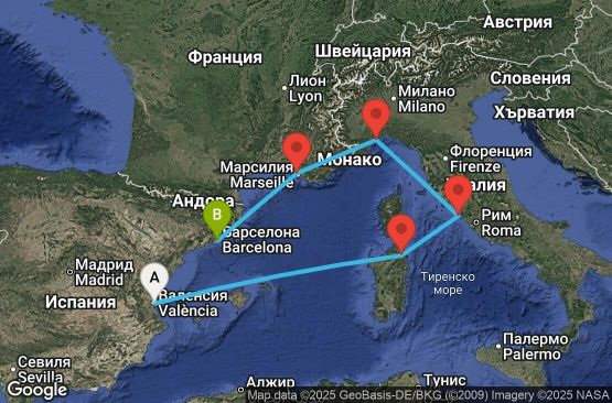 Маршрут на круиз Spain, Italy, France - VLC06A0A