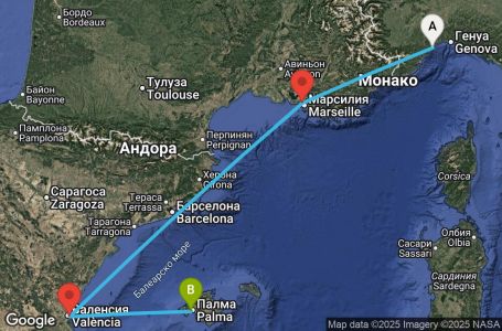 Маршрут на круиз Italy, France, Spain, Balearic Islands - SVN03A32