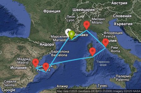 Маршрут на круиз France, Balearic Islands, Spain, Italy - MRS07A7T