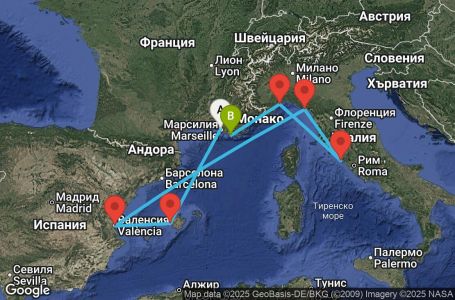 Маршрут на круиз France, Balearic Islands, Spain, Italy - MRS07A7Q