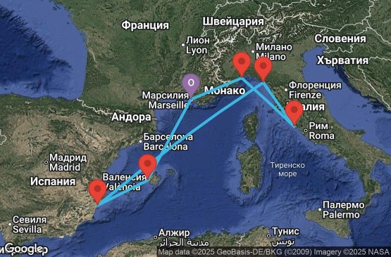 Маршрут на круиз France, Balearic Islands, Spain, Italy - MRS07A7R