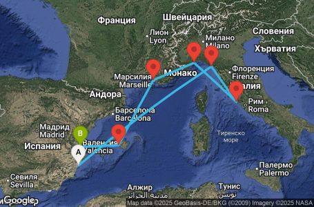 Маршрут на круиз Spain, Italy, France, Balearic Islands - ALC07A06