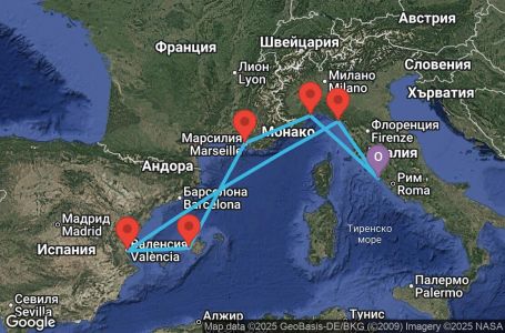 Маршрут на круиз Italy, France, Balearic Islands, Spain - CIV07A7S