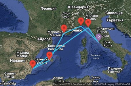 Маршрут на круиз Italy, France, Balearic Islands, Spain - CIV07A7R