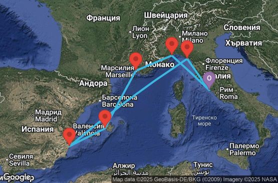 Маршрут на круиз Italy, France, Balearic Islands, Spain - CIV07A7R