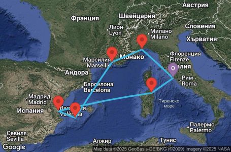 Маршрут на круиз Italy, France, Balearic Islands, Spain - CIV07A7X