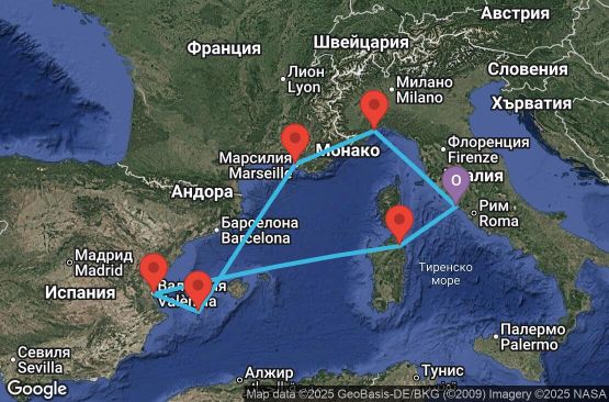 Маршрут на круиз Italy, France, Balearic Islands, Spain - CIV07A7X