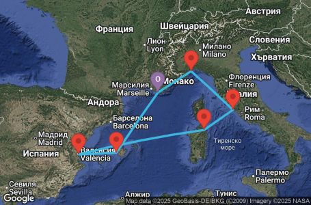 Маршрут на круиз France, Balearic Islands, Spain, Italy - YNE07A1F