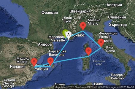 Маршрут на круиз France, Balearic Islands, Spain, Italy - YNE07A19