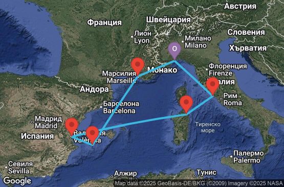 Маршрут на круиз Italy, France, Balearic Islands, Spain - SVN07A71