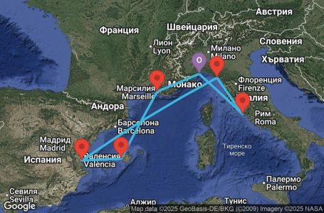 Маршрут на круиз Italy, France, Balearic Islands, Spain - SVN07A6X