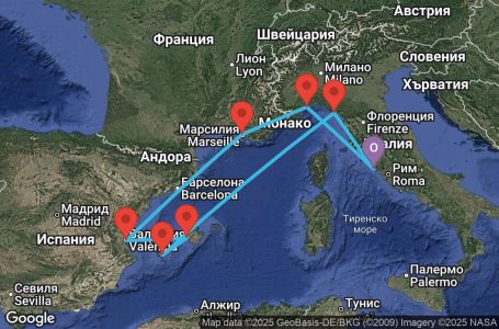 Маршрут на круиз Italy, France, Spain, Balearic Islands - CIV08A0M