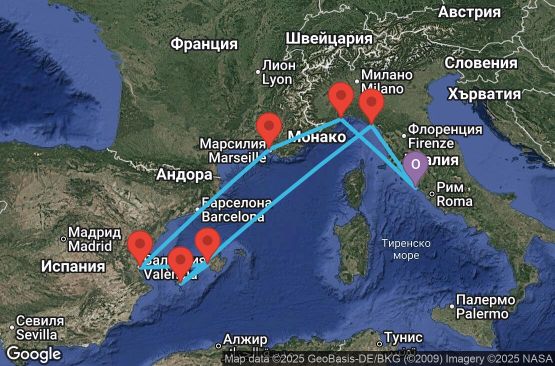Маршрут на круиз Italy, France, Spain, Balearic Islands - CIV08A0M