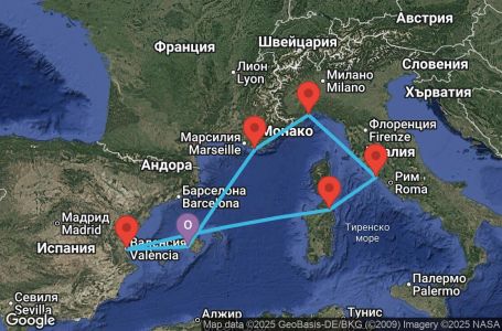 Маршрут на круиз Balearic Islands, Spain, Italy, France - PMI07A4M