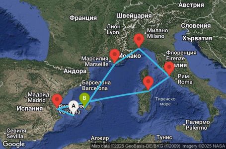 Маршрут на круиз Balearic Islands, Spain, Italy, France - IBZ07A02