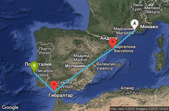 Маршрут на круиз France, Spain, Portugal - MRS04A2G