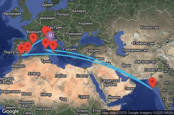 Маршрут на круиз 11 дни Италия, Испания - 11M317