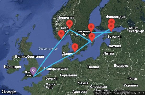 Маршрут на круиз 13 дни Великобритания, Дания, Финландия, Естония, Швеция, Норвегия - 13U156