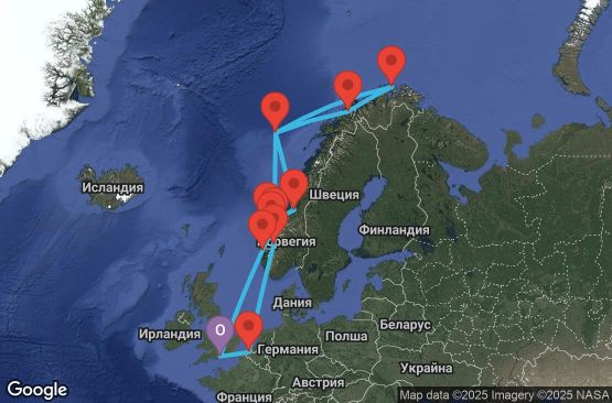 Маршрут на круиз 14 дни Великобритания, Белгия, Норвегия - 14U120