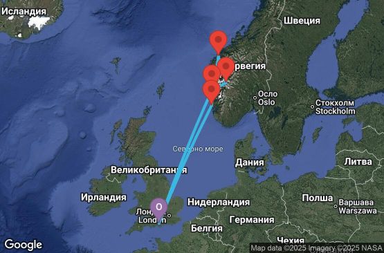 Маршрут на круиз 7 дни Великобритания, Норвегия - 07U257
