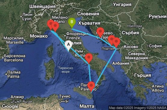 Маршрут на круиз 10 дни Италия, Черна гора, Хърватия - 10M407