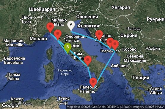Маршрут на круиз 11 дни Италия, Хърватия, Черна гора - 11M302